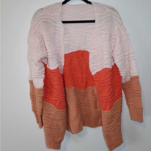 Boutique color block open front knit cardigan sweater coral - Picture 9 of 9